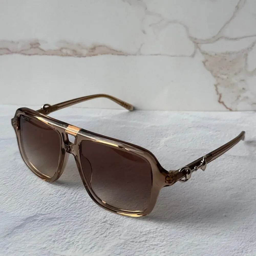 NEW Gucci GG2052S Brown Horsebit Aviator Sunglasses $515